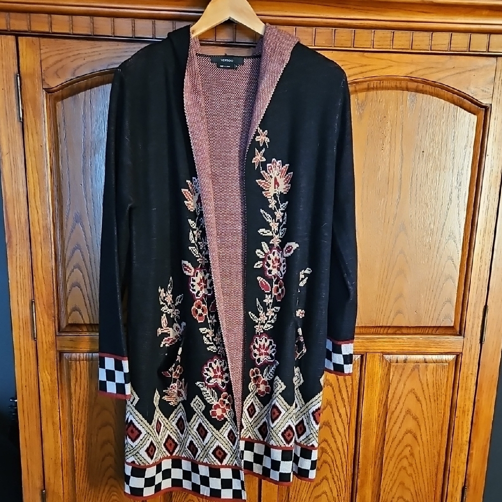 Nordstrom Black Floral Embroidered Cardigan Sweater